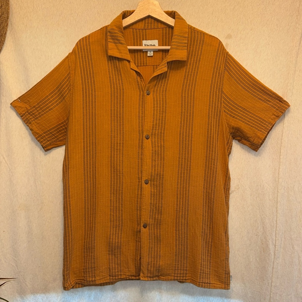 RHYTHM stripes camp shirt short sleeve size LARGE